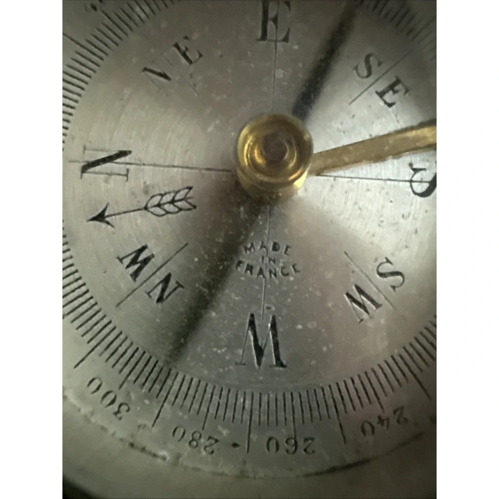Antique French Brass Pocket Compass Made in France With Lid Circa 1900